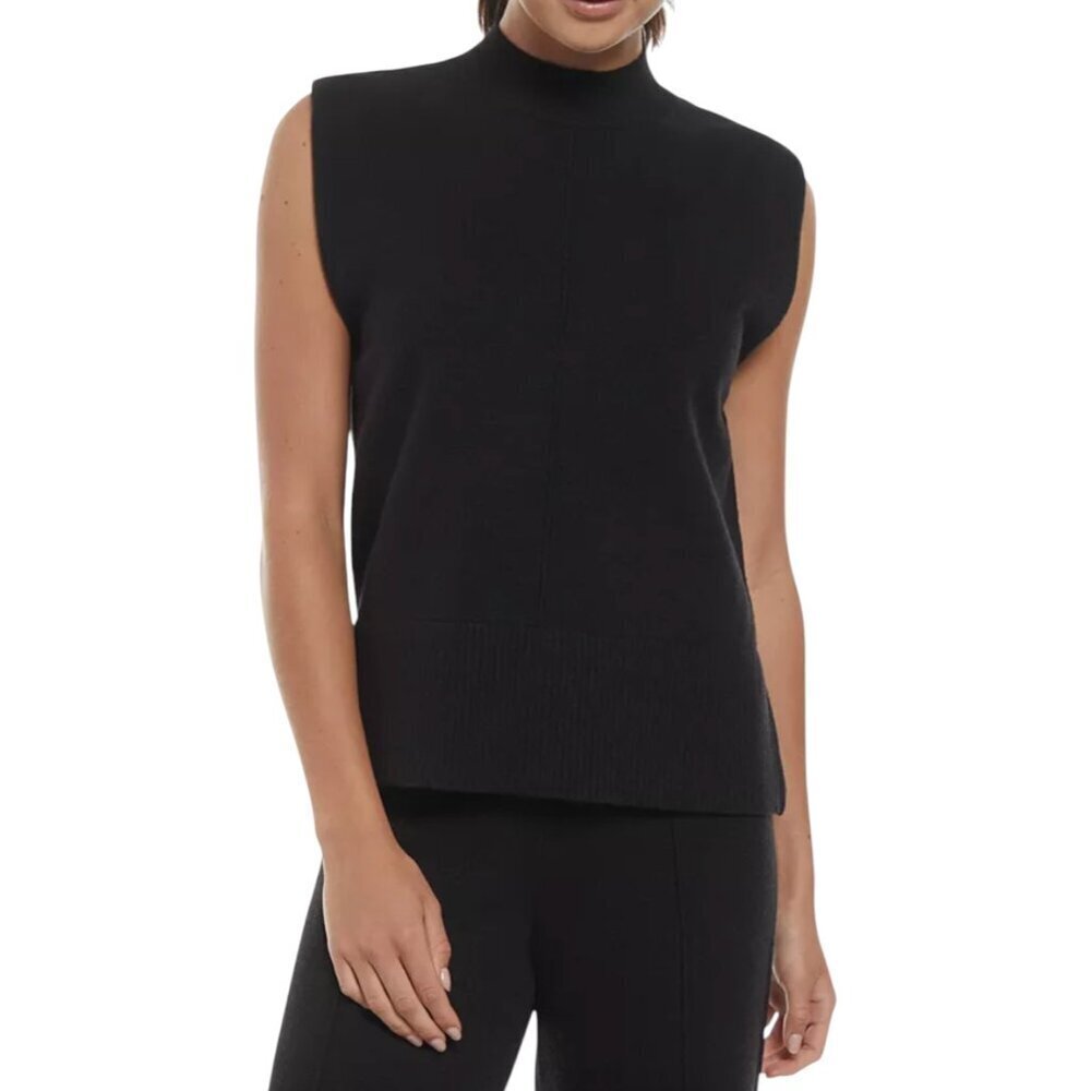NWT Three Dots Womens Black Mock Neck Sleeveless Tank Pullover Top Shirt